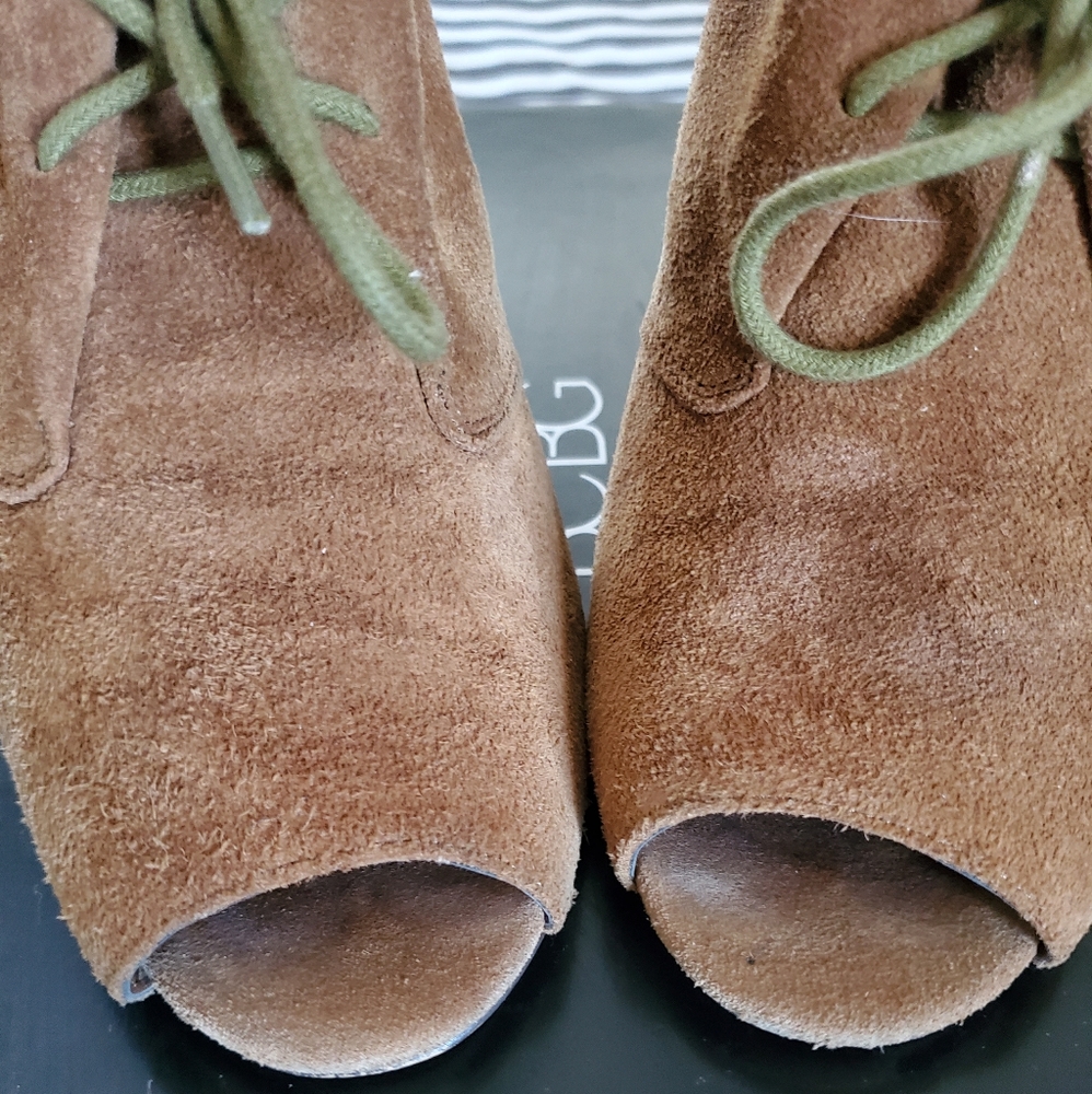 Peep Toe Caramel Suede Bootie